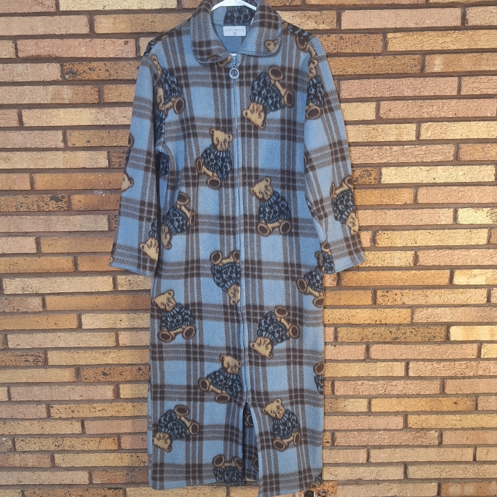 Kathy Ireland Small Blue Plaid Teddy Bear Housecoat Robe